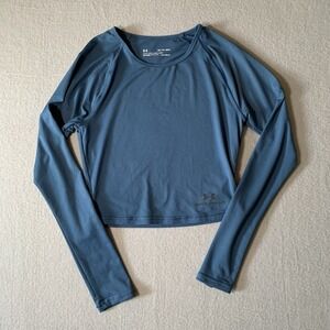 Under Armour Womens Long Sleeve‎ Fitted Cropped Work Out Shirt Blue Size XS